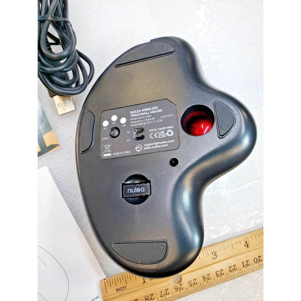 Nulea M501 Wireless Trackball Mouse Easy Thumb Control RED BALL Black Body